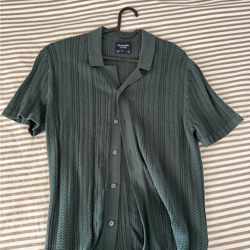 Abercrombie & Fitch Forest Green Textured Button Down Shirt